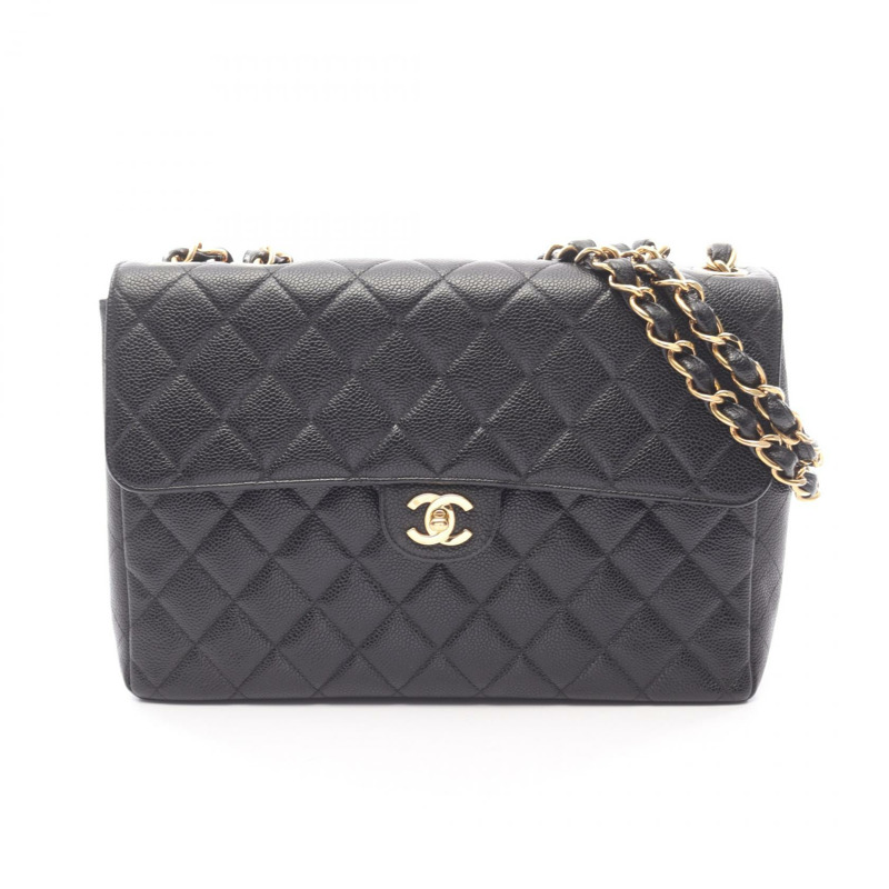 香奈兒 Jumbo Matelasse 30 經典大號 W 翻蓋鏈條單肩背包，皮革，金色五金，黑色五金-0