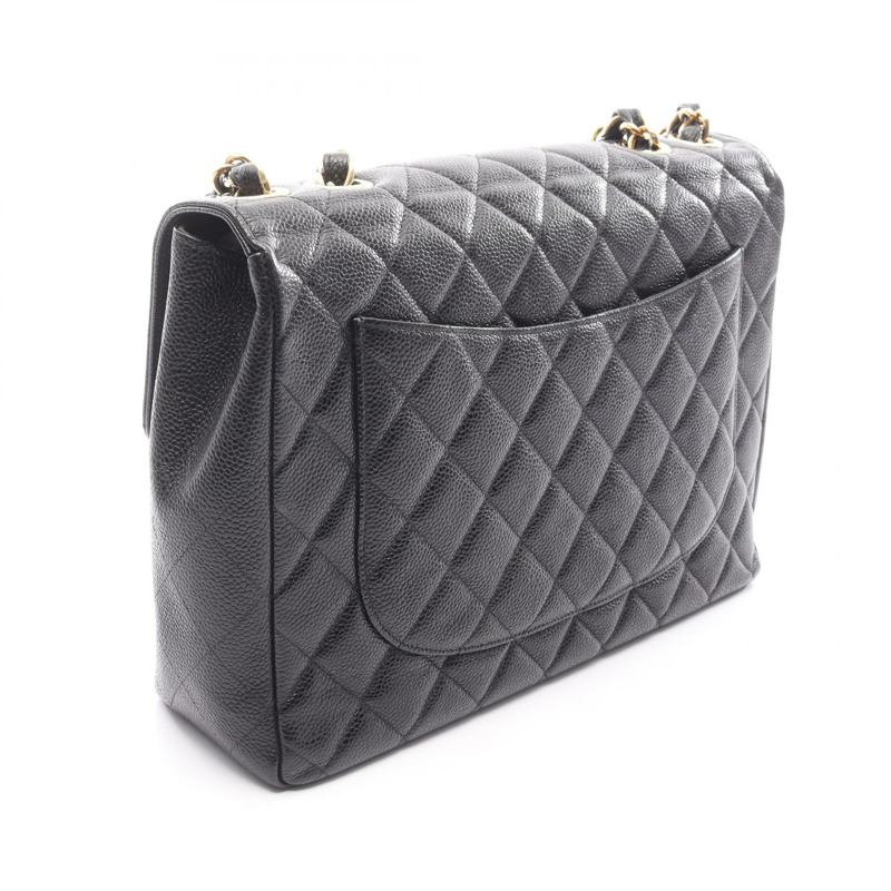 香奈兒 Jumbo Matelasse 30 經典大號 W 翻蓋鏈條單肩背包，皮革，金色五金，黑色五金-1