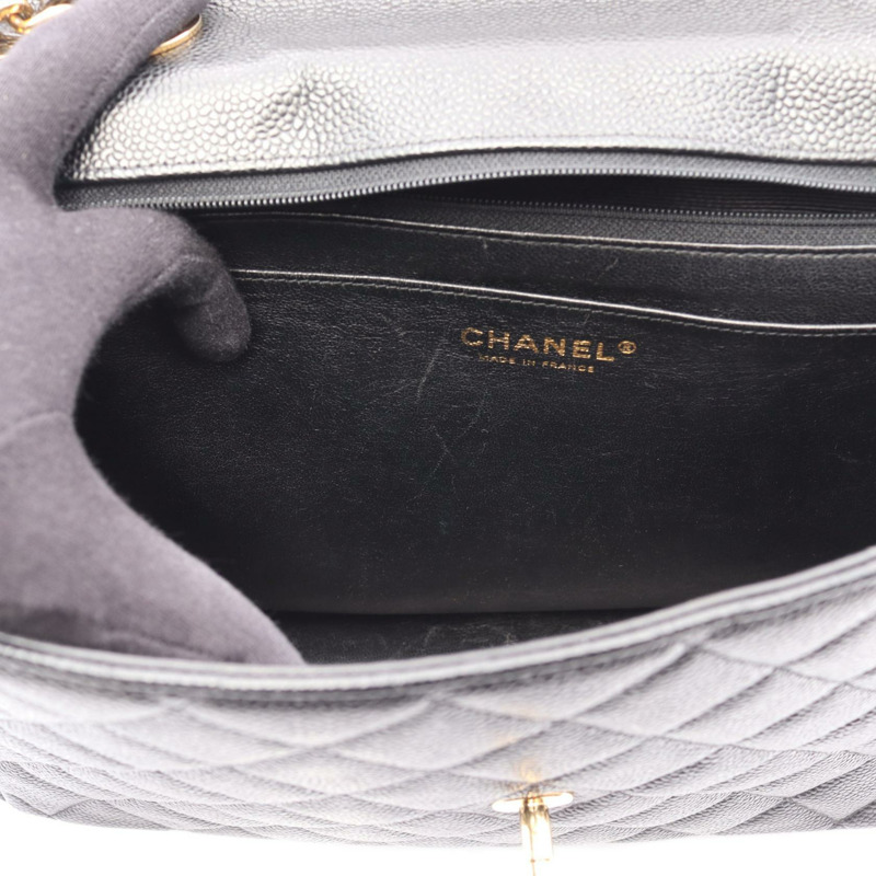 香奈兒 Jumbo Matelasse 30 經典大號 W 翻蓋鏈條單肩背包，皮革，金色五金，黑色五金-6