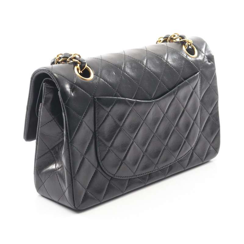 香奈兒 (CHANEL) Matelasse W 翻蓋鏈條肩背包，羊皮材質，黑色，二手，女士款，金色五金-1