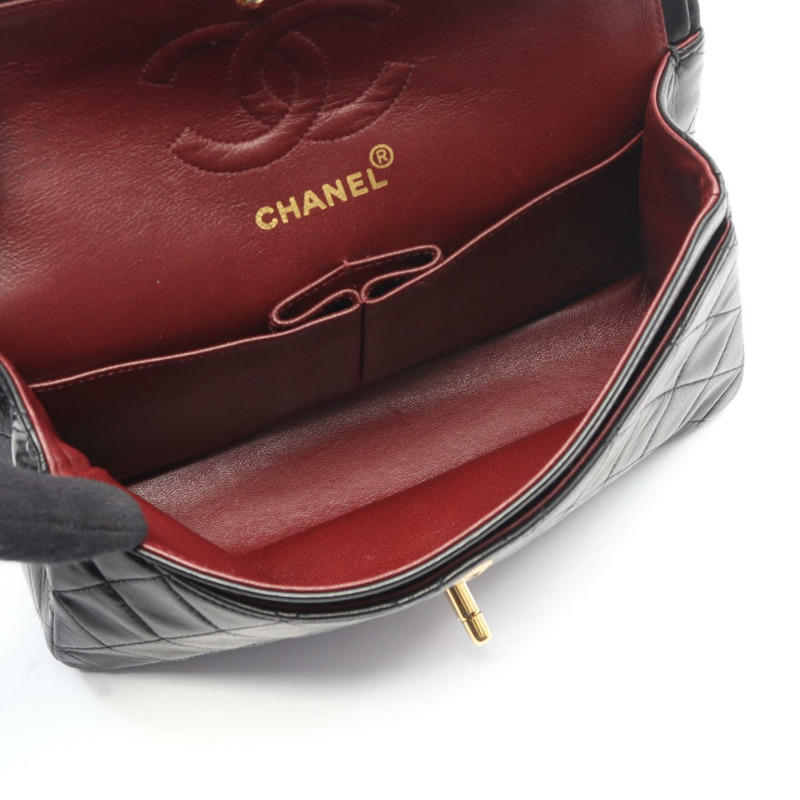 香奈兒 (CHANEL) Matelasse W 翻蓋鏈條肩背包，羊皮材質，黑色，二手，女士款，金色五金-2