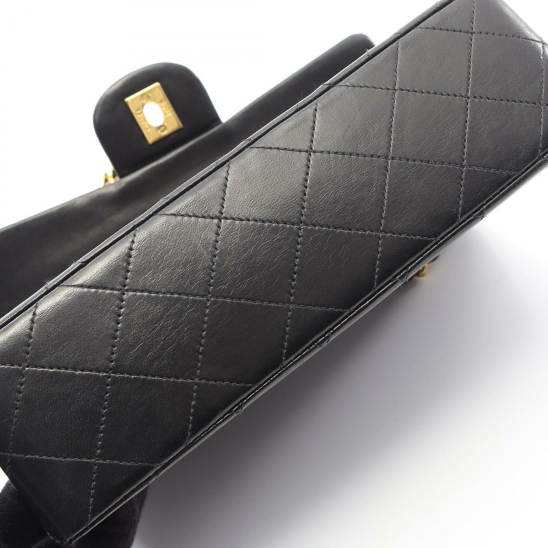 香奈兒 (CHANEL) Matelasse W 翻蓋鏈條肩背包，羊皮材質，黑色，二手，女士款，金色五金-7