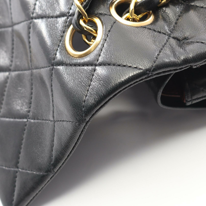 香奈兒 (CHANEL) Matelasse W 翻蓋鏈條肩背包，羊皮材質，黑色，二手，女士款，金色五金-10