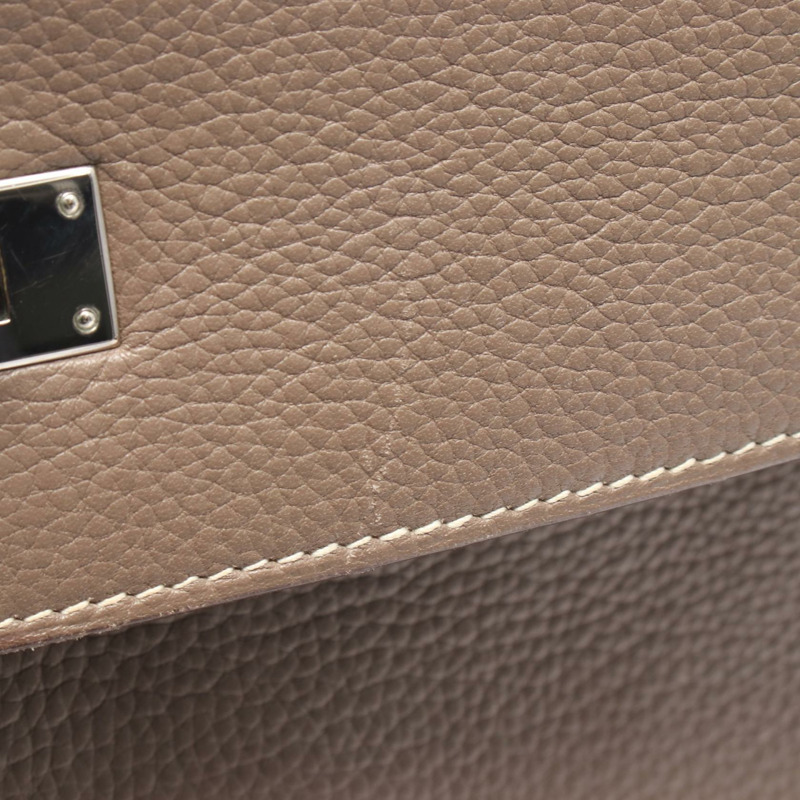 愛馬仕 Kelly 32 肩背包 L 內裡縫線 Taurillon Clemence Etoupe SHW-8