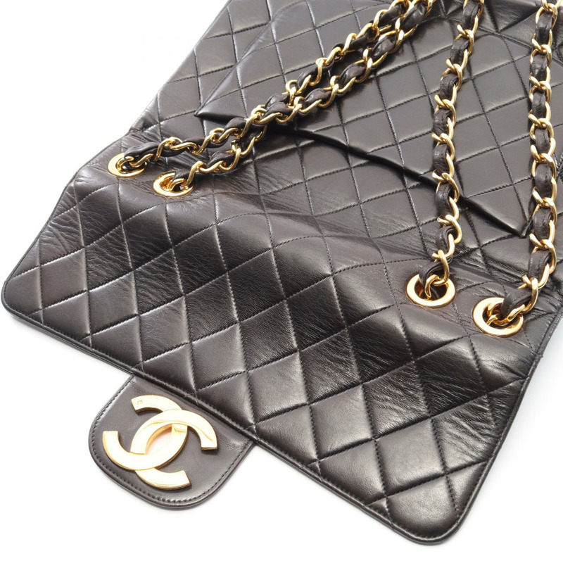 香奈兒 Jumbo Matelasse 30 單翻蓋鏈條肩背包，羊皮材質，黑色，二手，金色五金-10