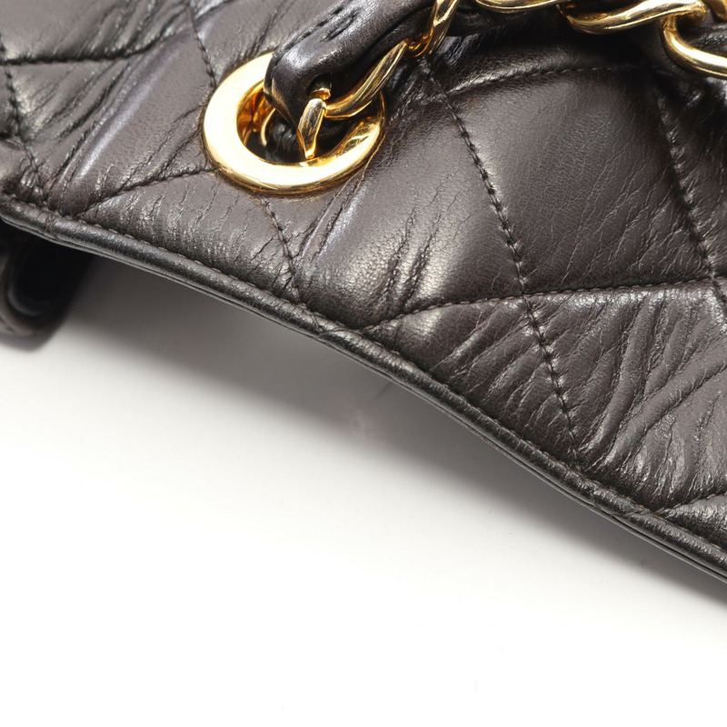 香奈兒 Jumbo Matelasse 30 單翻蓋鏈條肩背包，羊皮材質，黑色，二手，金色五金-12