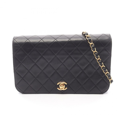 香奈兒 (CHANEL) 絎縫全翻蓋鏈條單肩包，羊皮材質，黑色，二手，女士款，金色五金