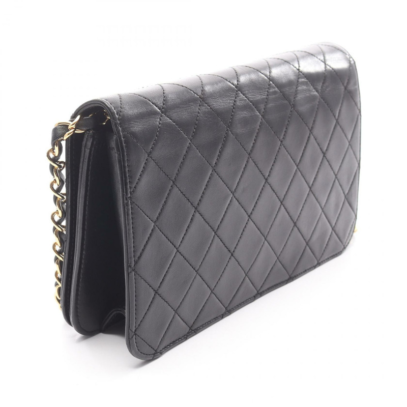 香奈兒 (CHANEL) 絎縫全翻蓋鏈條單肩包,羊皮材質,黑色,二手,女士款,金色五金-1