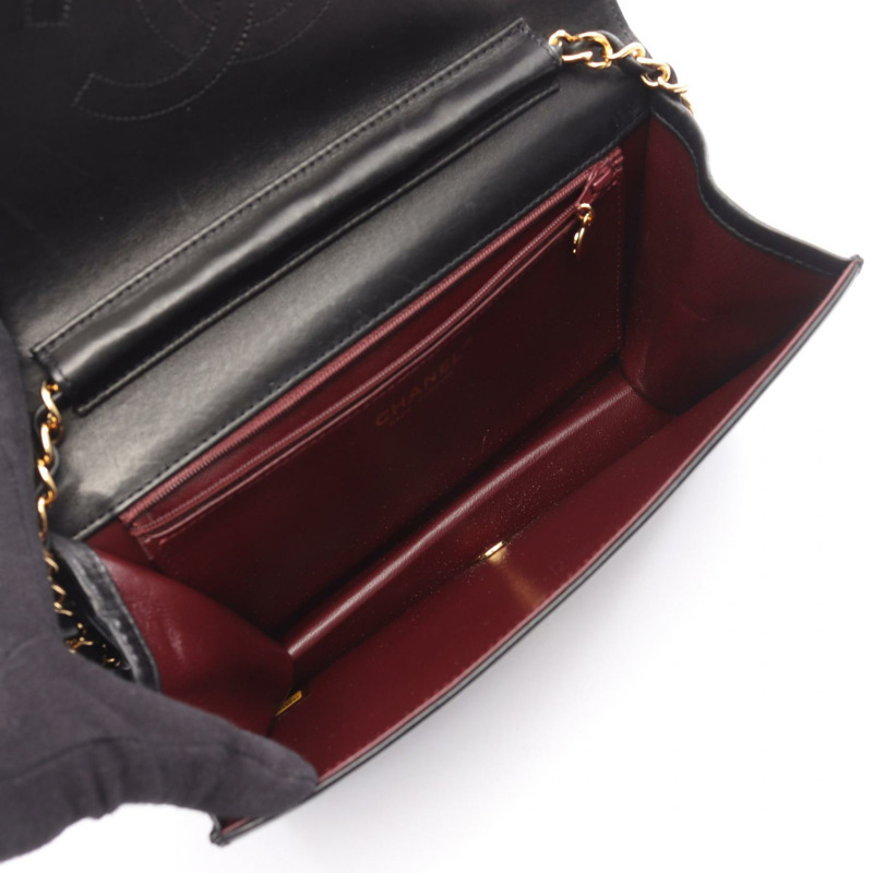 香奈兒 (CHANEL) 絎縫全翻蓋鏈條單肩包,羊皮材質,黑色,二手,女士款,金色五金-2