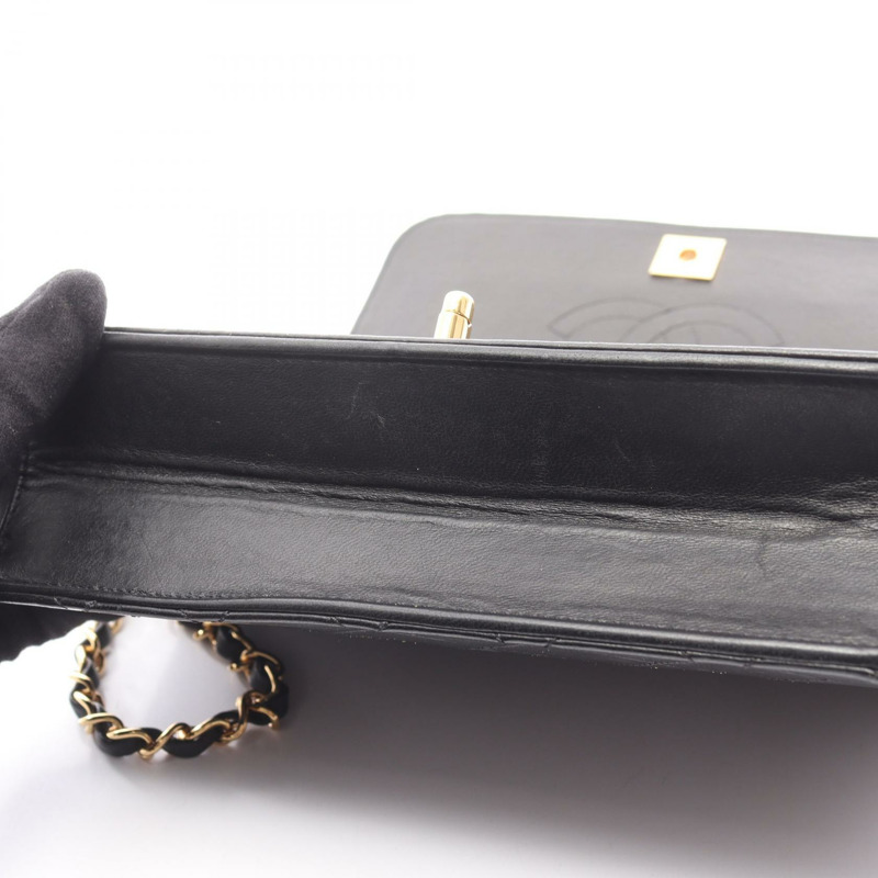 香奈兒 (CHANEL) 絎縫全翻蓋鏈條單肩包,羊皮材質,黑色,二手,女士款,金色五金-8