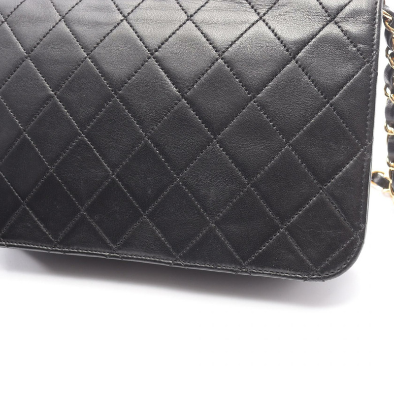 香奈兒 (CHANEL) 絎縫全翻蓋鏈條單肩包,羊皮材質,黑色,二手,女士款,金色五金-11