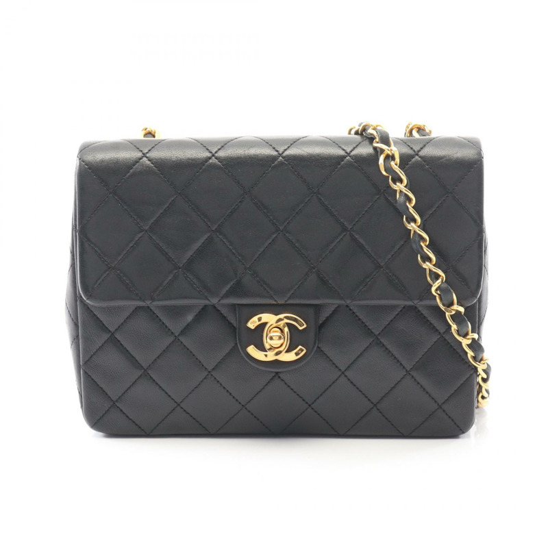 香奈兒迷你Matelasse 20鏈條斜挎包，羊皮材質，黑色，二手，金色五金-0