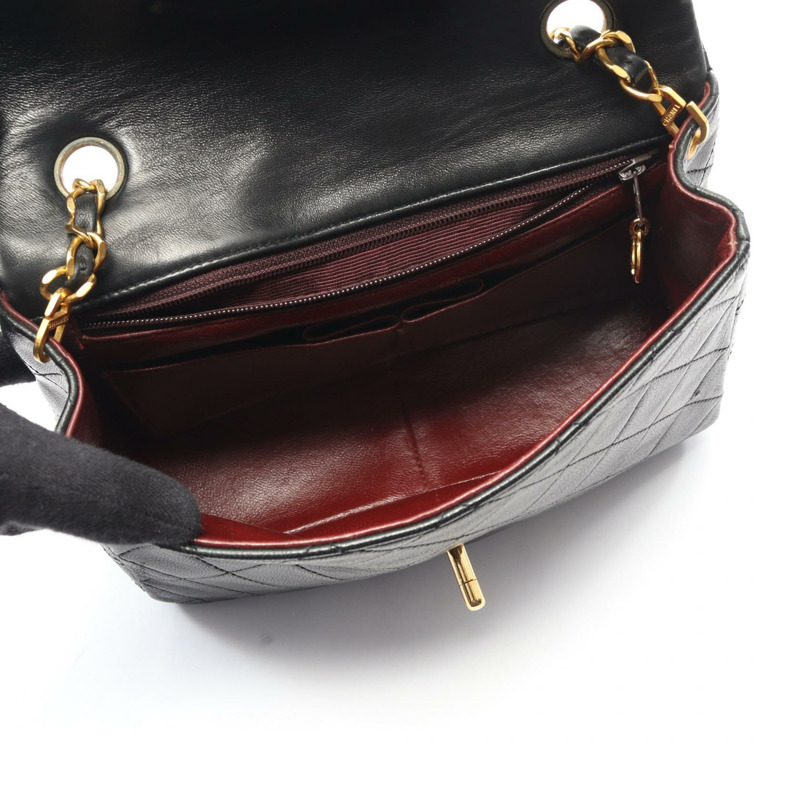 香奈兒迷你Matelasse 20鏈條斜挎包，羊皮材質，黑色，二手，金色五金-2