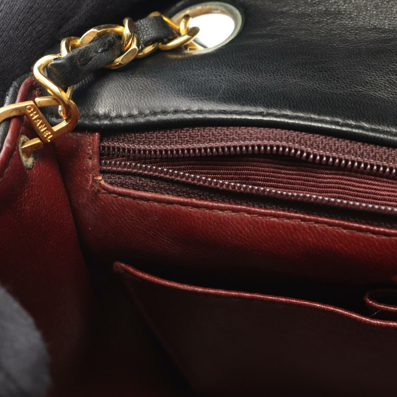 香奈兒迷你Matelasse 20鏈條斜挎包，羊皮材質，黑色，二手，金色五金-5