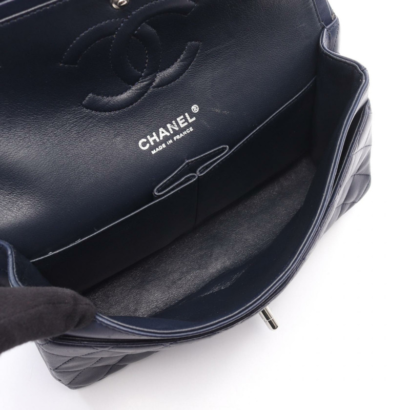香奈兒 (CHANEL) Matelasse W 翻蓋鏈條單肩包，羊皮，海軍藍，二手，女士，帶鎖扣-2