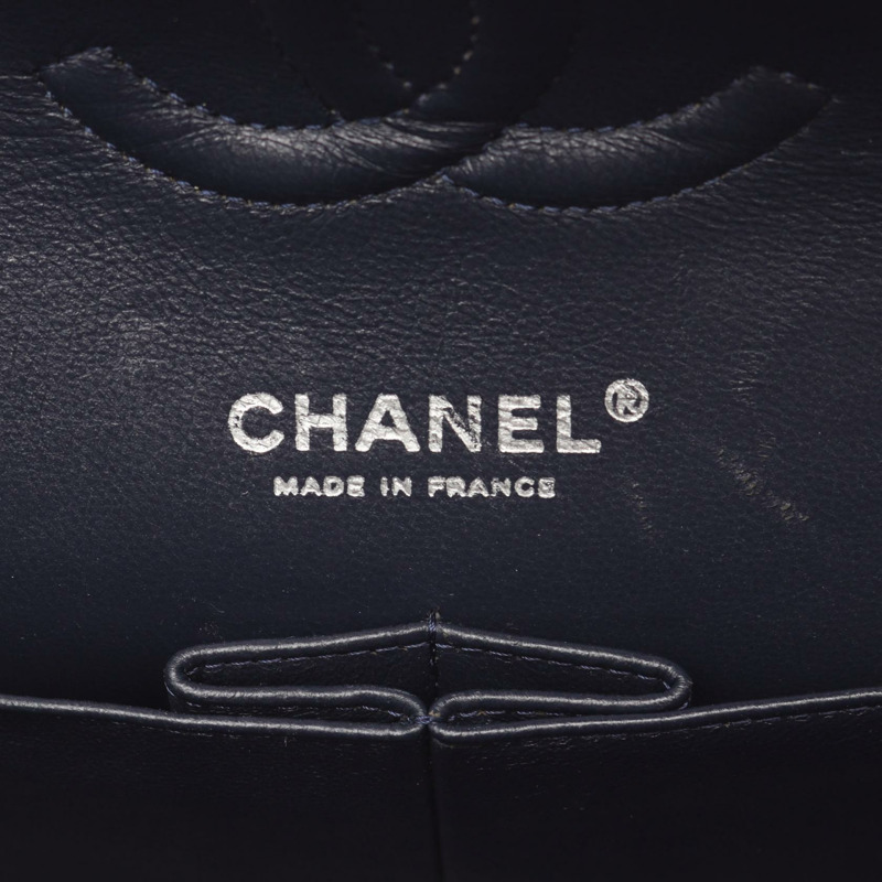 香奈兒 (CHANEL) Matelasse W 翻蓋鏈條單肩包，羊皮，海軍藍，二手，女士，帶鎖扣-3