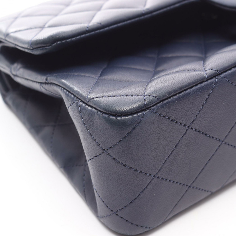 香奈兒 (CHANEL) Matelasse W 翻蓋鏈條單肩包，羊皮，海軍藍，二手，女士，帶鎖扣-5