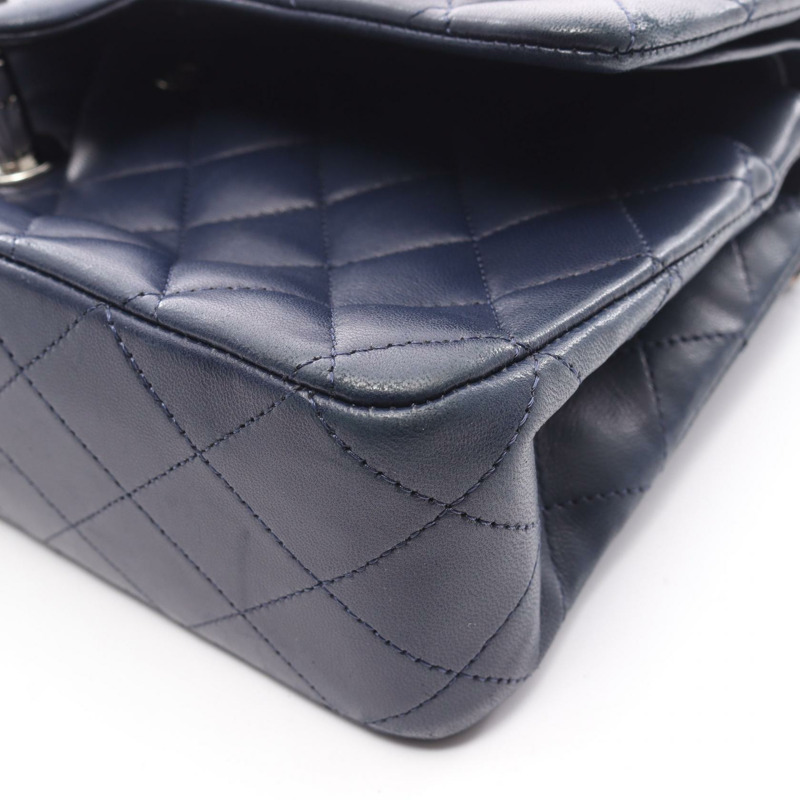 香奈兒 (CHANEL) Matelasse W 翻蓋鏈條單肩包，羊皮，海軍藍，二手，女士，帶鎖扣-6