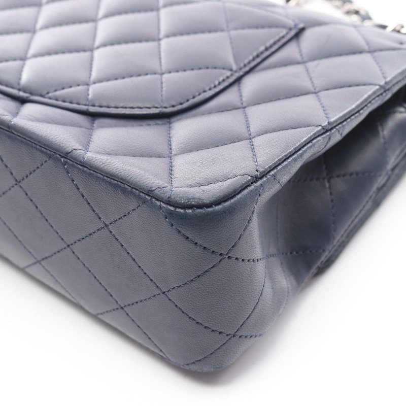 香奈兒 (CHANEL) Matelasse W 翻蓋鏈條單肩包，羊皮，海軍藍，二手，女士，帶鎖扣-7