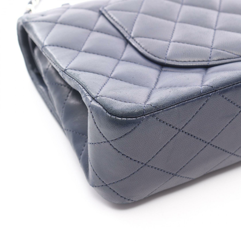 香奈兒 (CHANEL) Matelasse W 翻蓋鏈條單肩包，羊皮，海軍藍，二手，女士，帶鎖扣-8