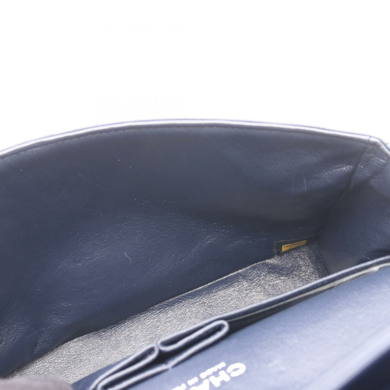 香奈兒 (CHANEL) Matelasse W 翻蓋鏈條單肩包，羊皮，海軍藍，二手，女士，帶鎖扣-9