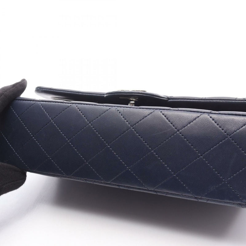 香奈兒 (CHANEL) Matelasse W 翻蓋鏈條單肩包，羊皮，海軍藍，二手，女士，帶鎖扣-11