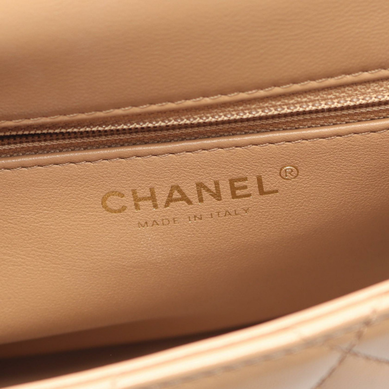 香奈兒 (CHANEL) 絎縫手鍊斜挎包,羊皮材質,駝色,二手,金色五金-3