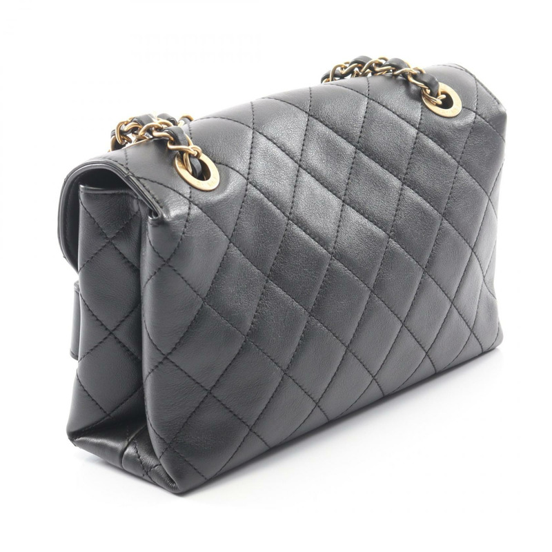 香奈兒 (CHANEL) 絎縫logo鏈條肩背包 AS4190 羊皮黑色二手女士金扣-1