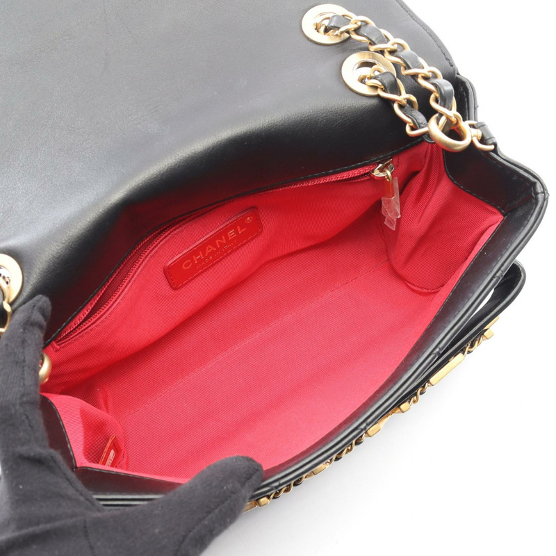 香奈兒 (CHANEL) 絎縫logo鏈條肩背包 AS4190 羊皮黑色二手女士金扣-2