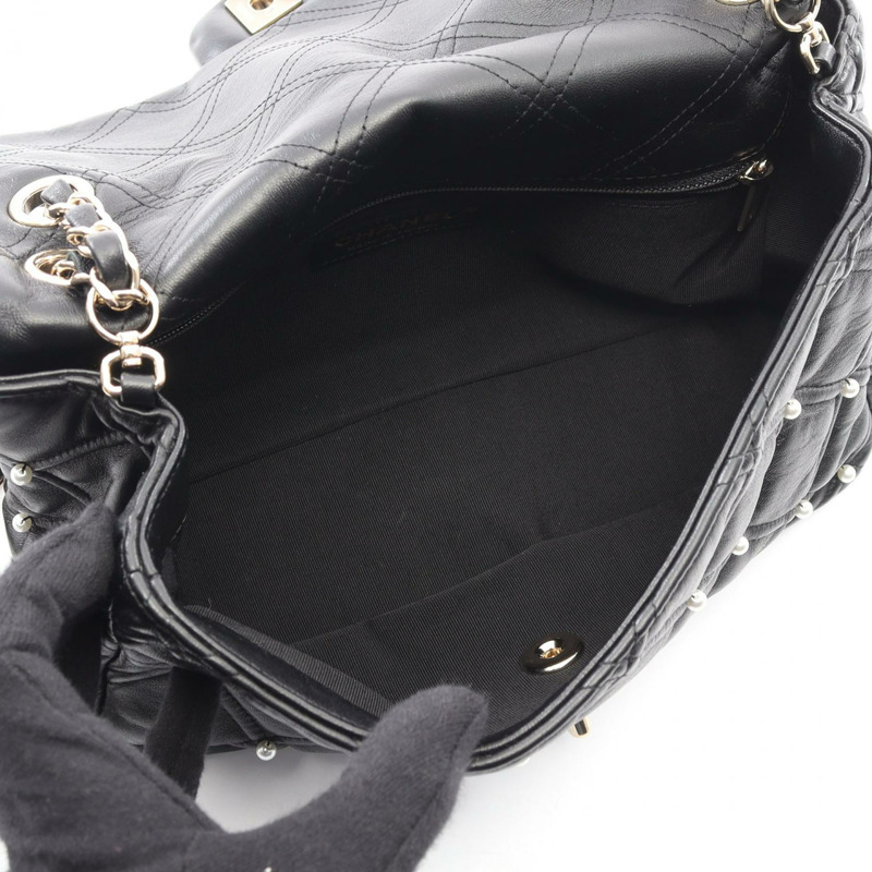 香奈兒 (CHANEL) 絎縫人造珍珠鏈肩背包 AS1202 羊皮 BK 二手金色五金-2