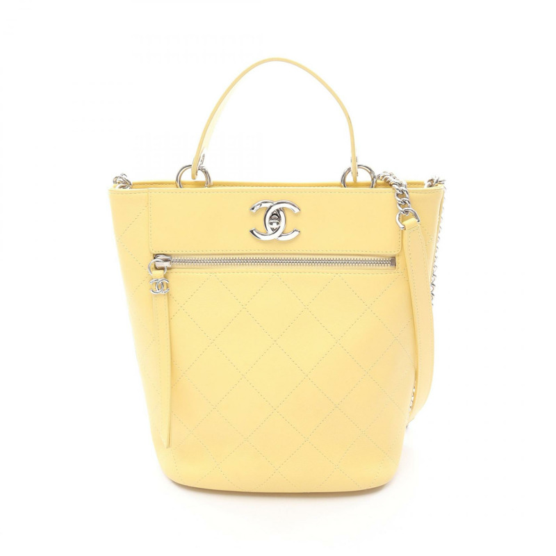 香奈兒 Matelasse 水桶包斜背肩背包 AS0577 皮革 黃色 SHW-0