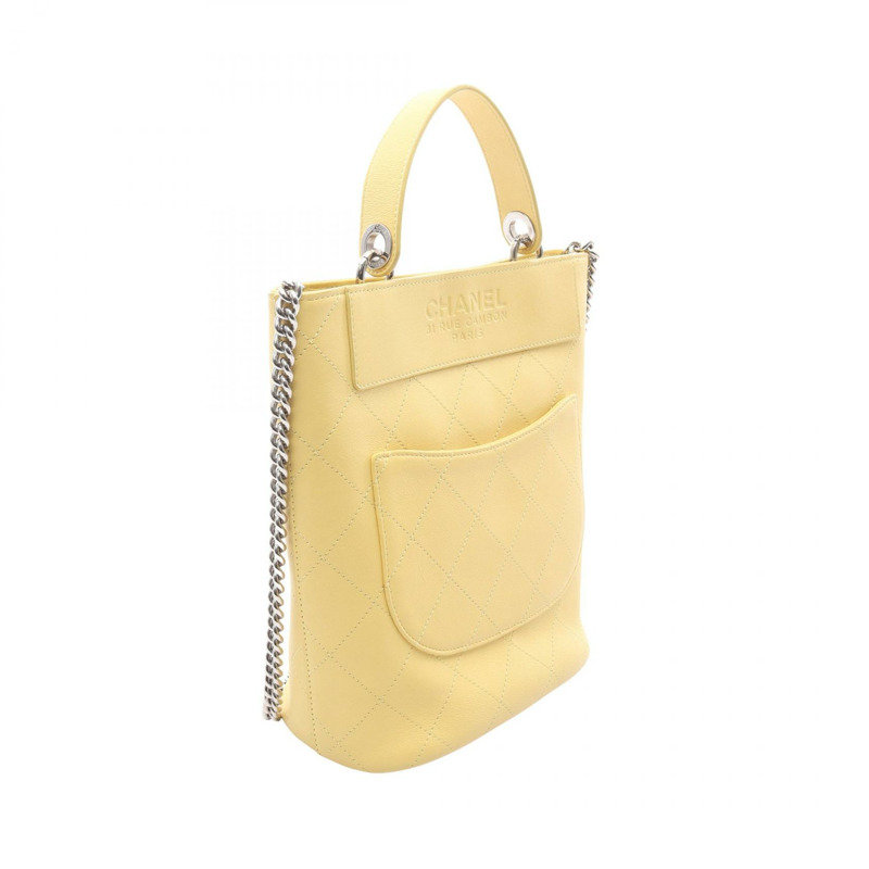 香奈兒 Matelasse 水桶包斜背肩背包 AS0577 皮革 黃色 SHW-1