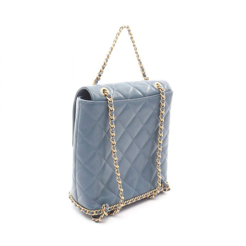 香奈兒 (CHANEL) 絎縫山茶花雙肩包/背包/鏈條肩帶包 AS4490 皮革 藍色-1