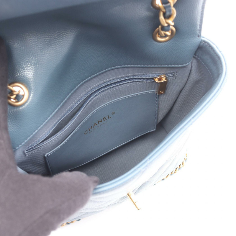 香奈兒 (CHANEL) 絎縫山茶花雙肩包/背包/鏈條肩帶包 AS4490 皮革 藍色-2