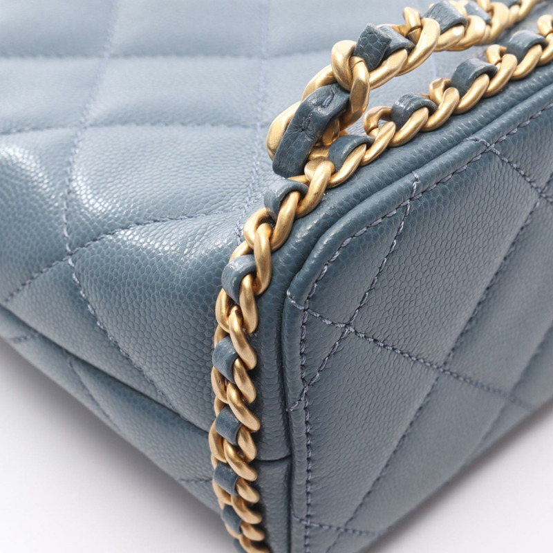 香奈兒 (CHANEL) 絎縫山茶花雙肩包/背包/鏈條肩帶包 AS4490 皮革 藍色-6