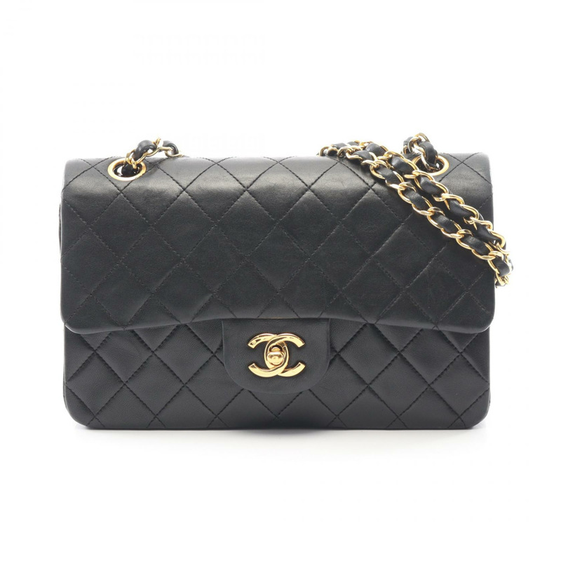 香奈兒 (CHANEL) Matelasse W 翻蓋鏈條肩背包,羊皮材質,黑色,二手,女士款,金色五金-0