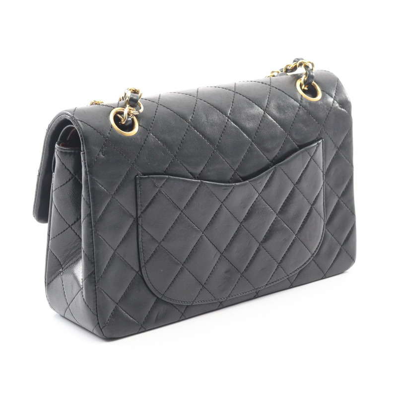 香奈兒 (CHANEL) Matelasse W 翻蓋鏈條肩背包,羊皮材質,黑色,二手,女士款,金色五金-1