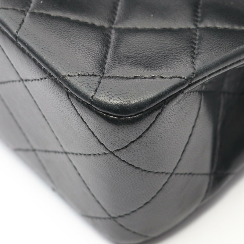 香奈兒 (CHANEL) Matelasse W 翻蓋鏈條肩背包,羊皮材質,黑色,二手,女士款,金色五金-6