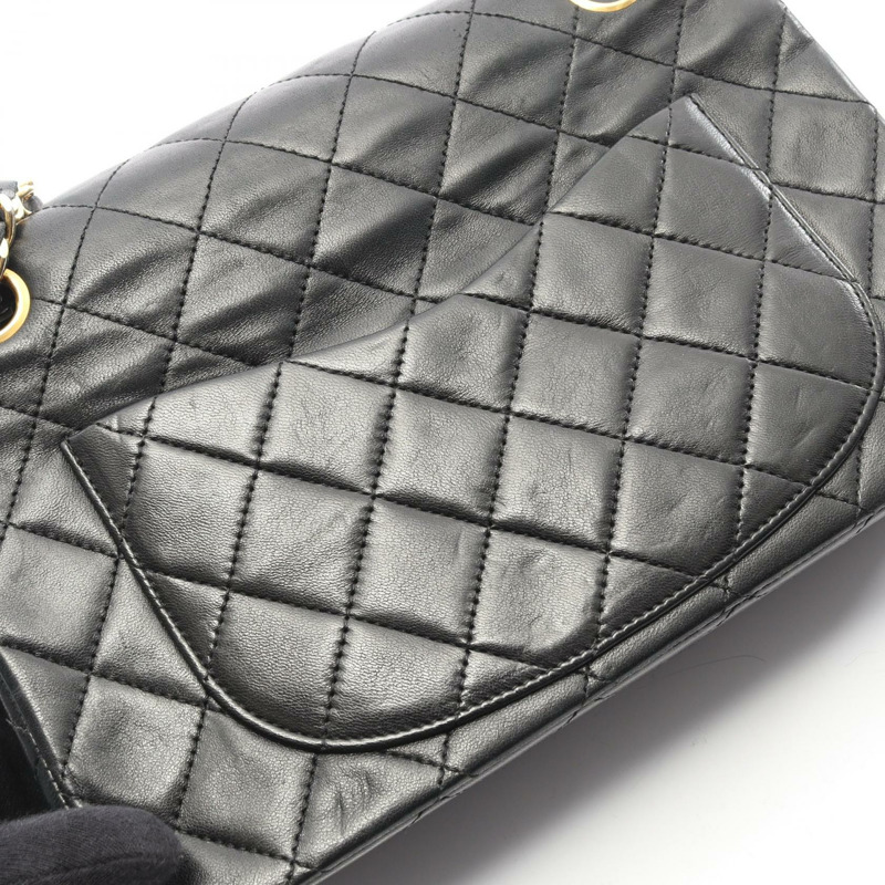 香奈兒 (CHANEL) Matelasse W 翻蓋鏈條肩背包,羊皮材質,黑色,二手,女士款,金色五金-8