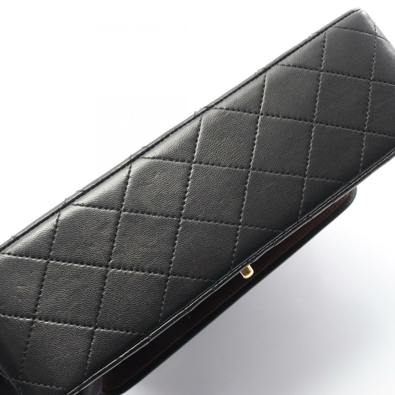 香奈兒 (CHANEL) Matelasse W 翻蓋鏈條肩背包,羊皮材質,黑色,二手,女士款,金色五金-9