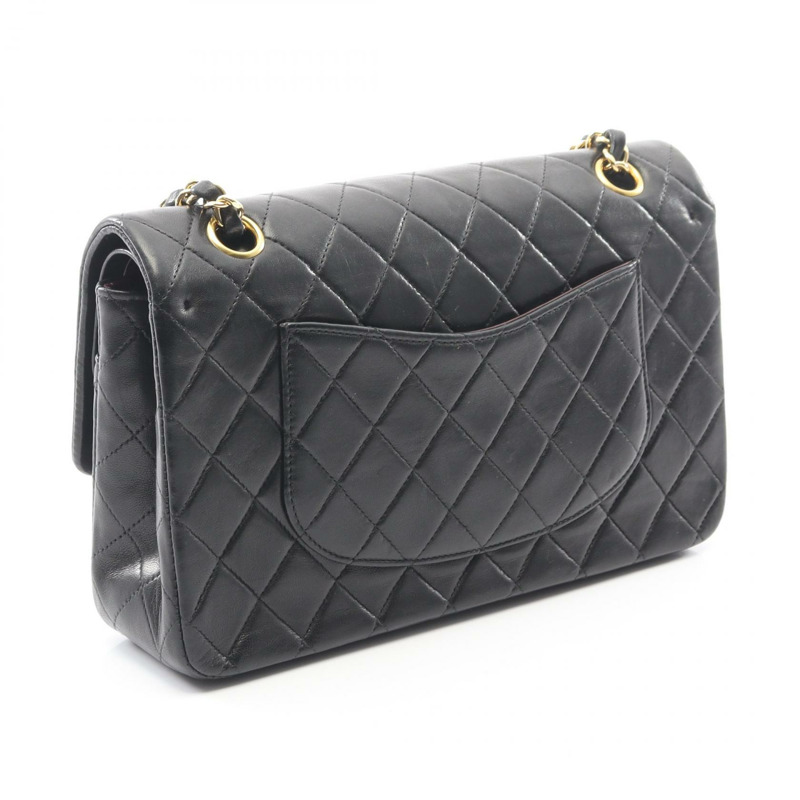 香奈兒 (CHANEL) Matelasse W 翻蓋鏈條肩背包，羊皮材質，黑色，二手，女士款，金色五金-1