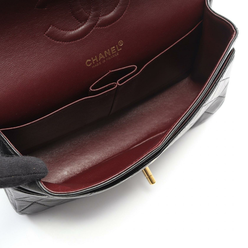 香奈兒 (CHANEL) Matelasse W 翻蓋鏈條肩背包，羊皮材質，黑色，二手，女士款，金色五金-2