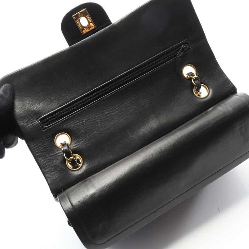 香奈兒 (CHANEL) Matelasse W 翻蓋鏈條肩背包，羊皮材質，黑色，二手，女士款，金色五金-5