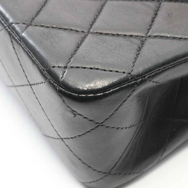 香奈兒 (CHANEL) Matelasse W 翻蓋鏈條肩背包，羊皮材質，黑色，二手，女士款，金色五金-6