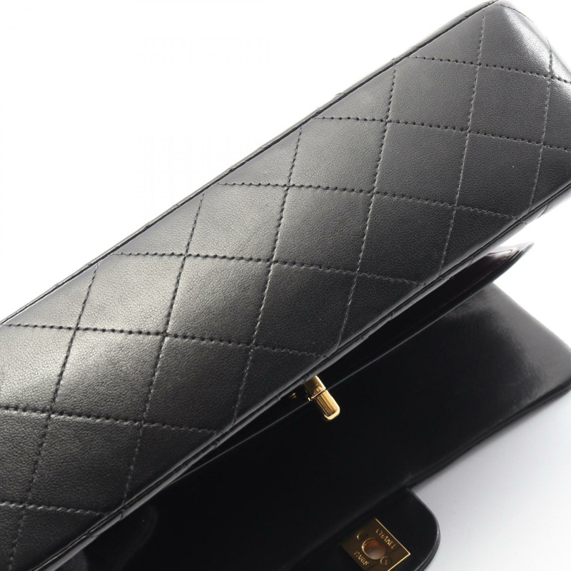 香奈兒 (CHANEL) Matelasse W 翻蓋鏈條肩背包，羊皮材質，黑色，二手，女士款，金色五金-9