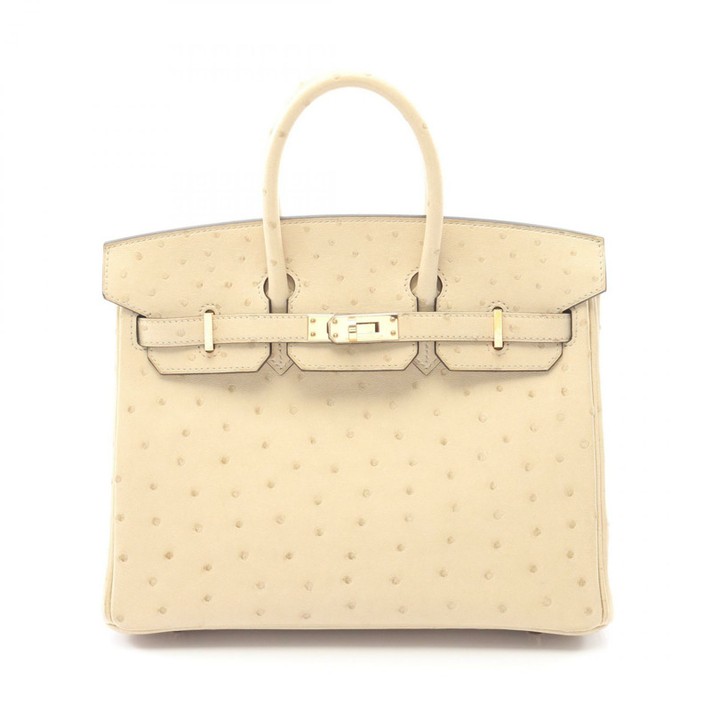 愛馬仕 Birkin 25 Blanc casse 手提包，鴕鳥皮，米色，二手女款-0