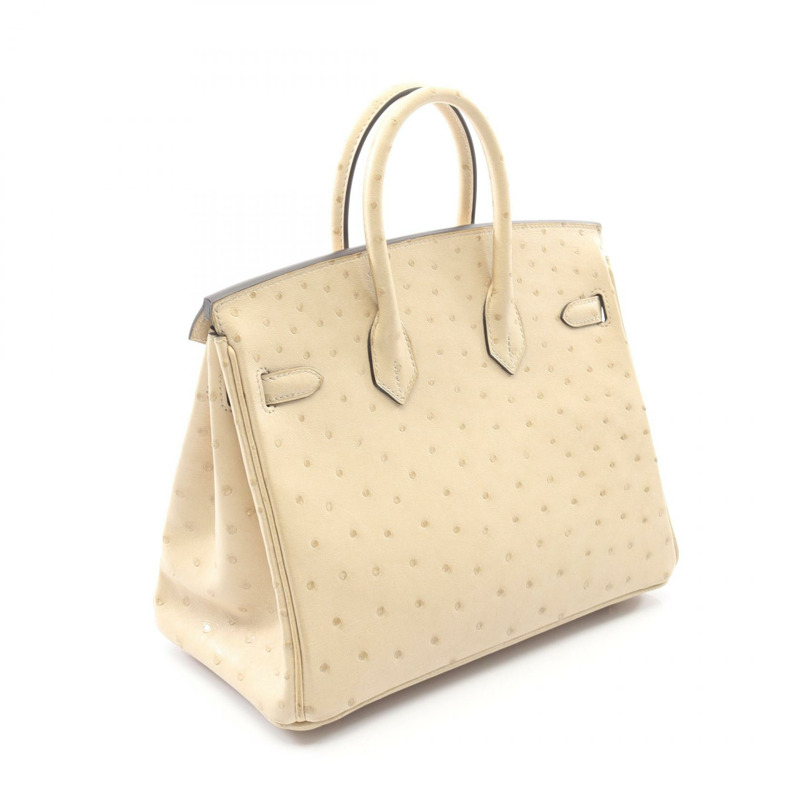 愛馬仕 Birkin 25 Blanc casse 手提包，鴕鳥皮，米色，二手女款-1