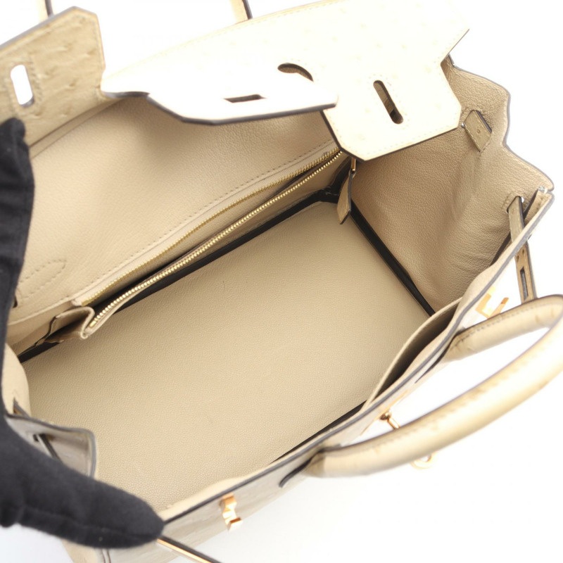 愛馬仕 Birkin 25 Blanc casse 手提包，鴕鳥皮，米色，二手女款-2