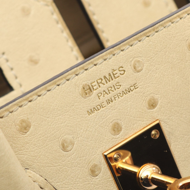 愛馬仕 Birkin 25 Blanc casse 手提包，鴕鳥皮，米色，二手女款-3