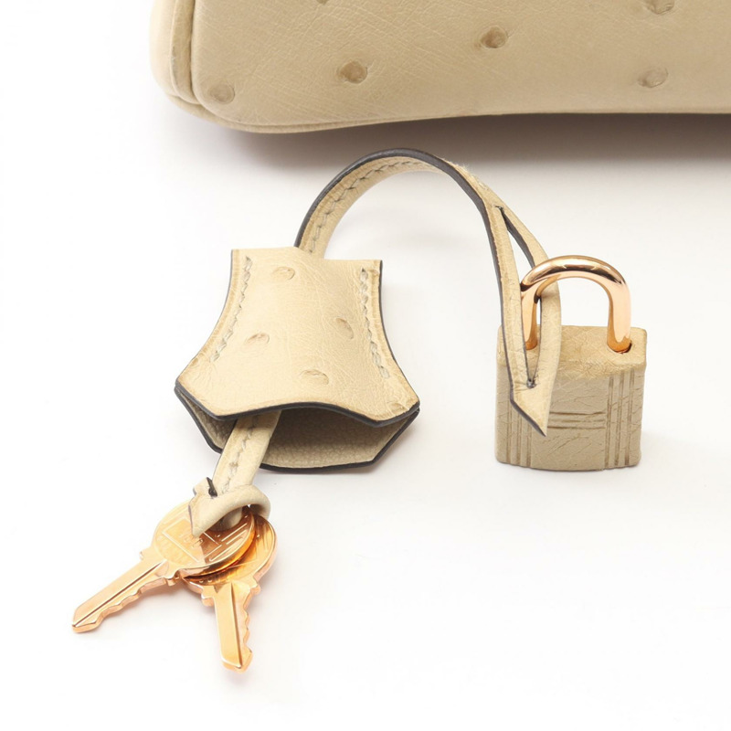 愛馬仕 Birkin 25 Blanc casse 手提包，鴕鳥皮，米色，二手女款-5